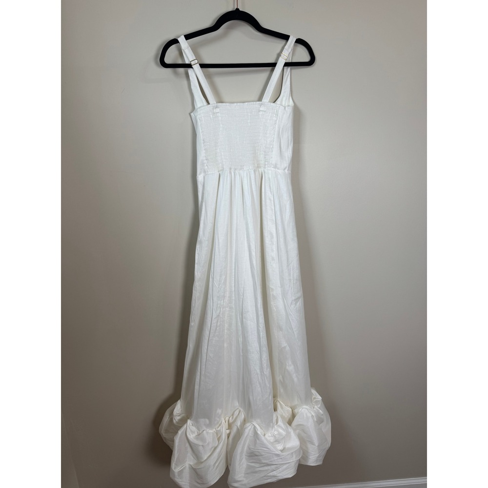 White Bubble Hem Maxi Dress Square Neck Smocked Back Bridal Formal Evening - Picture 6 of 6